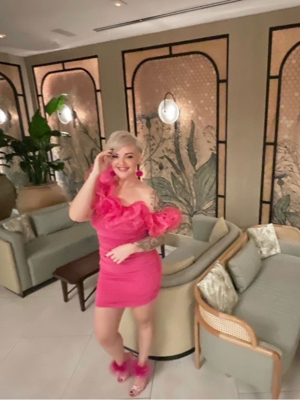 ASOS Hot Pink Ruffle-Shoulder Mini Dress - Picture 4 of 8